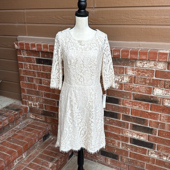 Nicole Miller New York NWT Lace Overlay Open Back Midi Dress Women's Size 14 - Picture 1 of 9